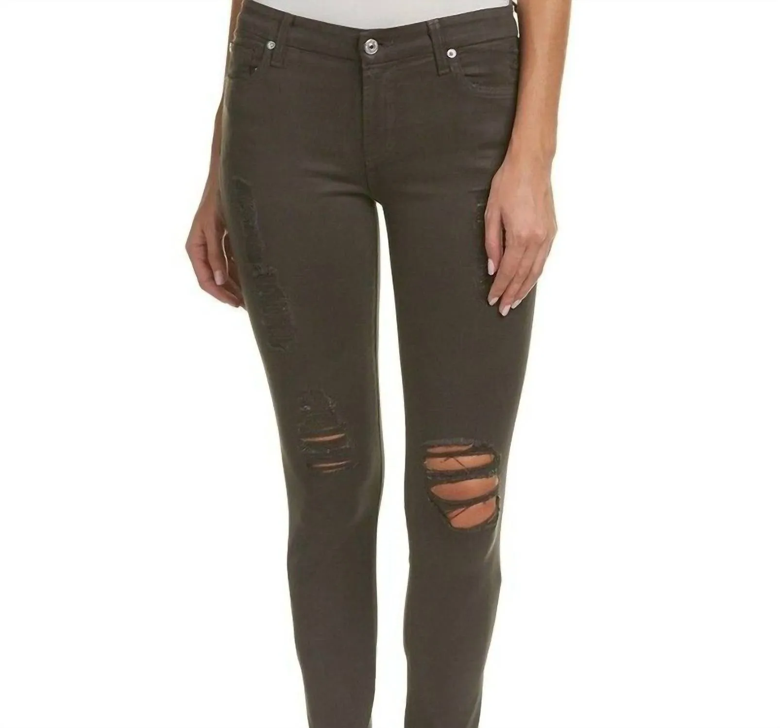 Coated Skinny Distressed Jeans In Gray