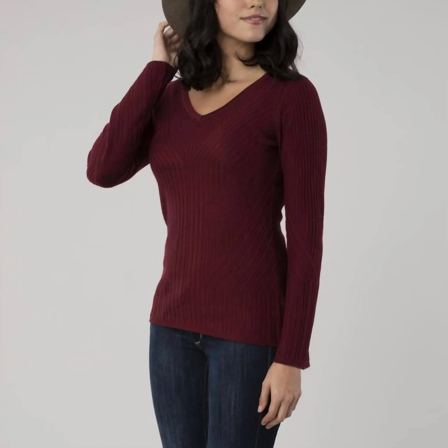 Coco V-Neck Sweater In Damson