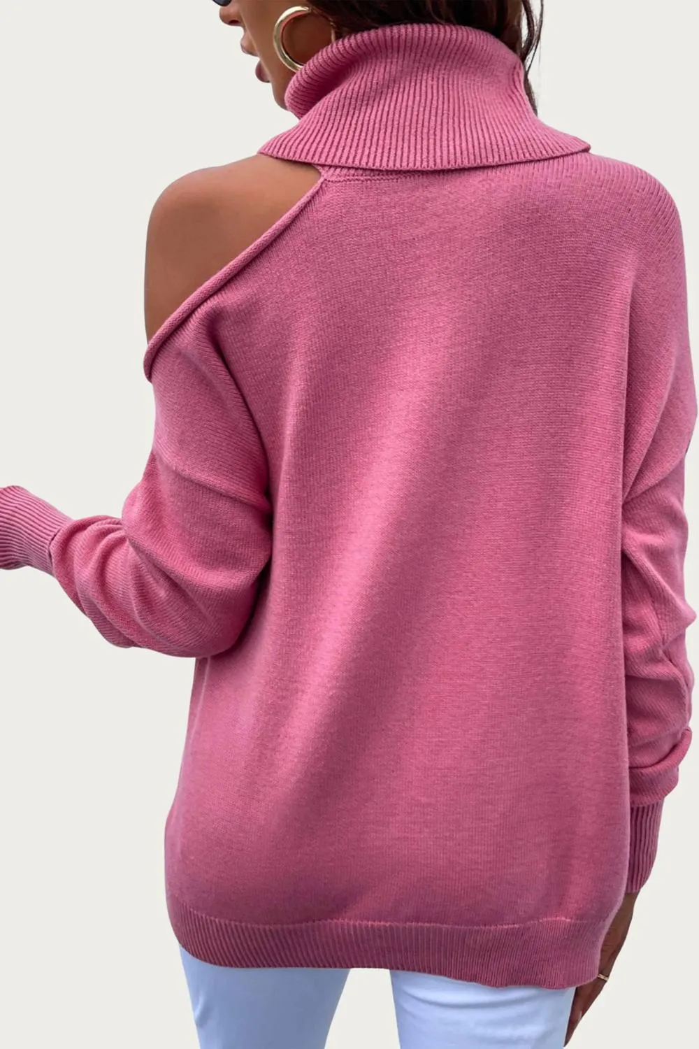 Cold-Shoulder Turtleneck Sweater In Pink