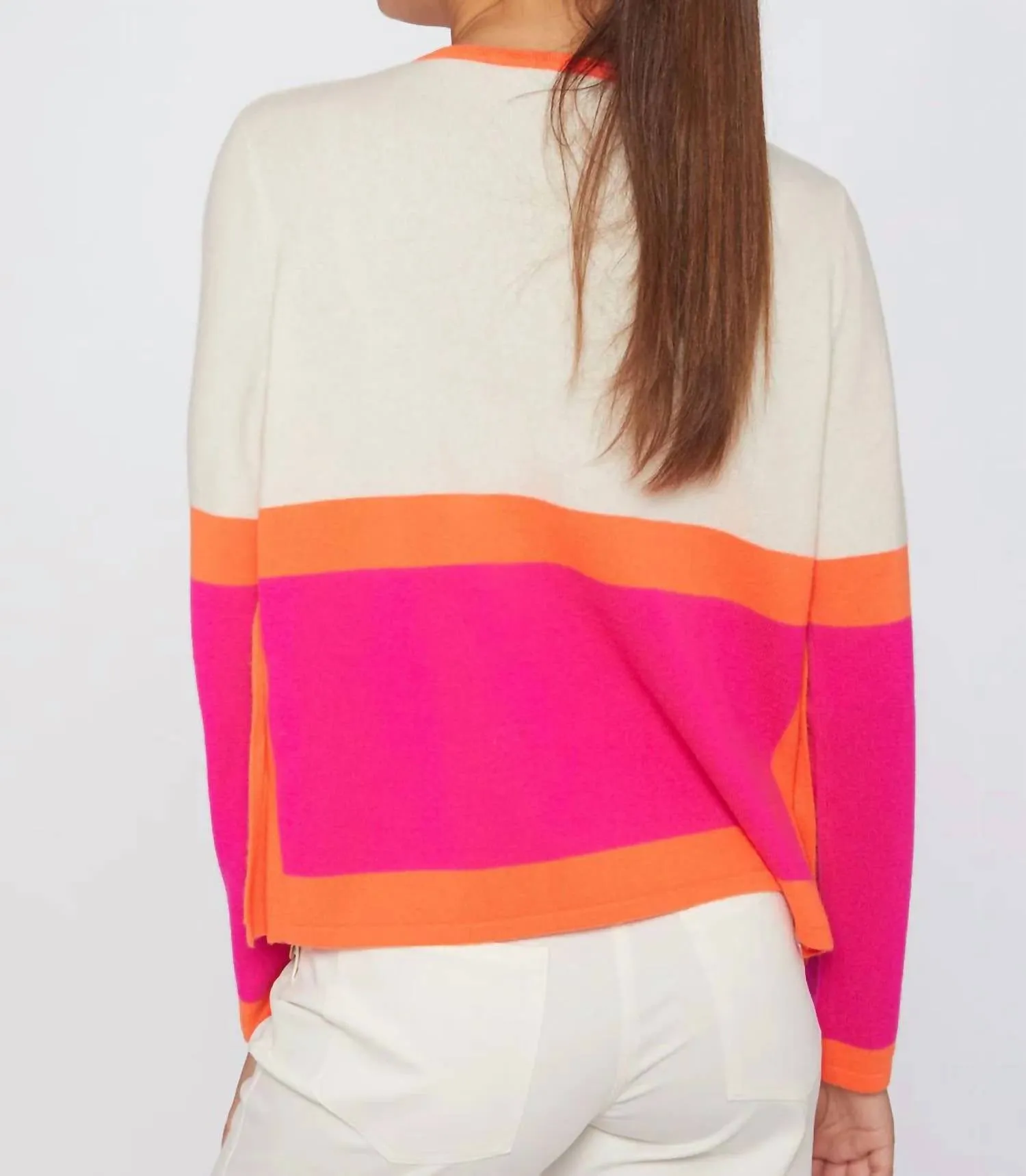 Color Block Sweater In White Multi