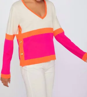 Color Block Sweater In White Multi