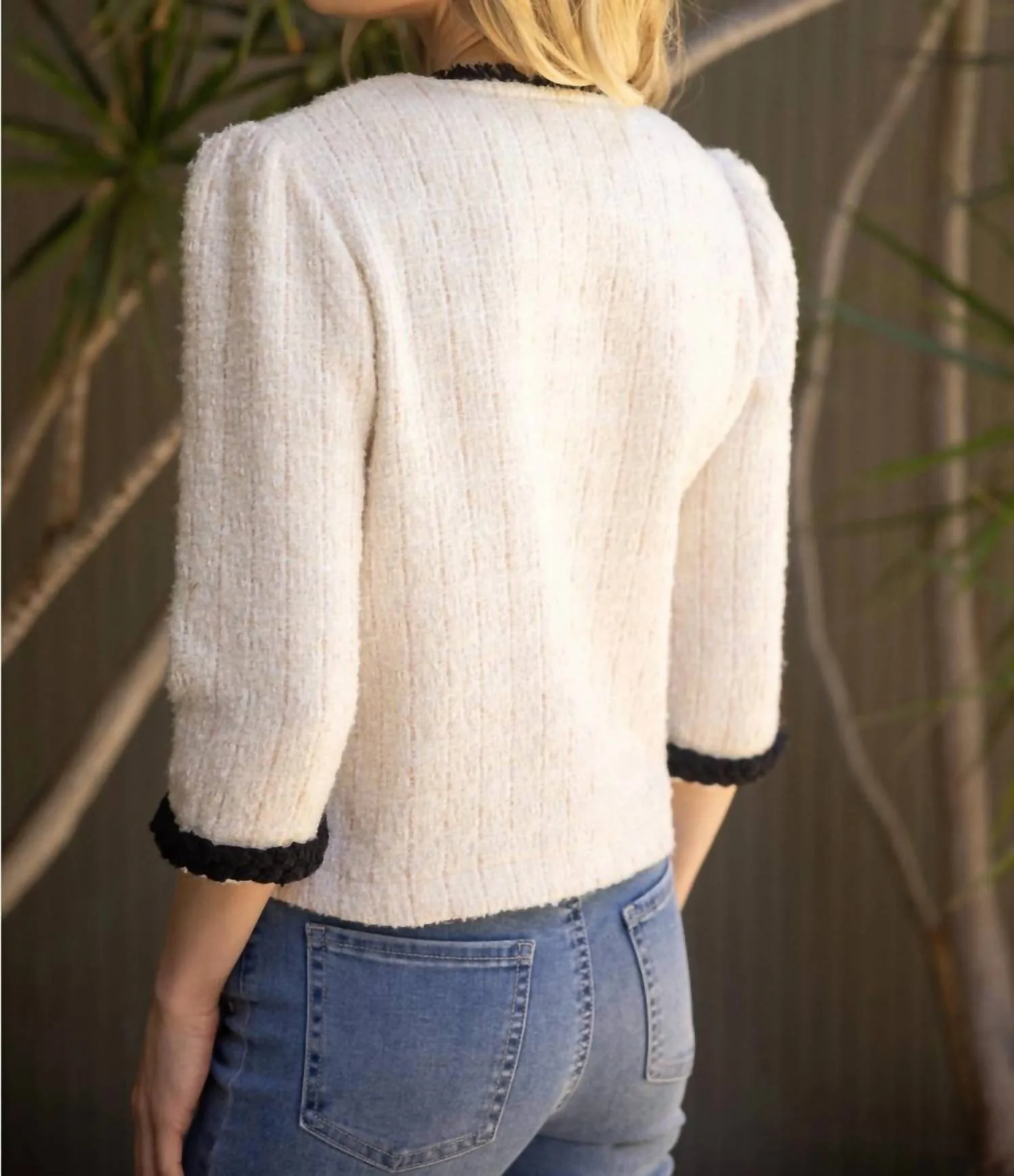 Contrast Braid Gold Button Tweed Jacket In Cream