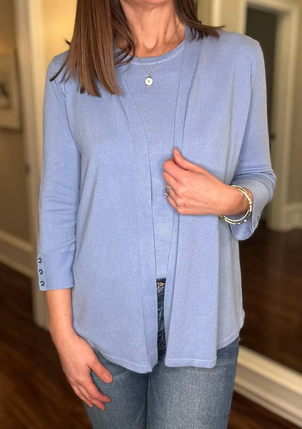 Cornflower Open Front Cardigan In Blue