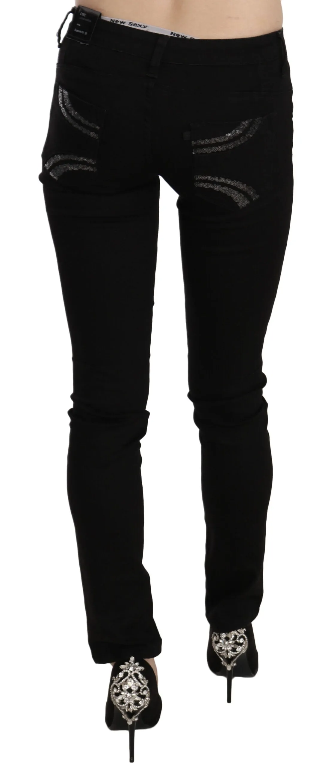 Costume National  Sequined Mid Waist Slim Fit blue Women's Jeans