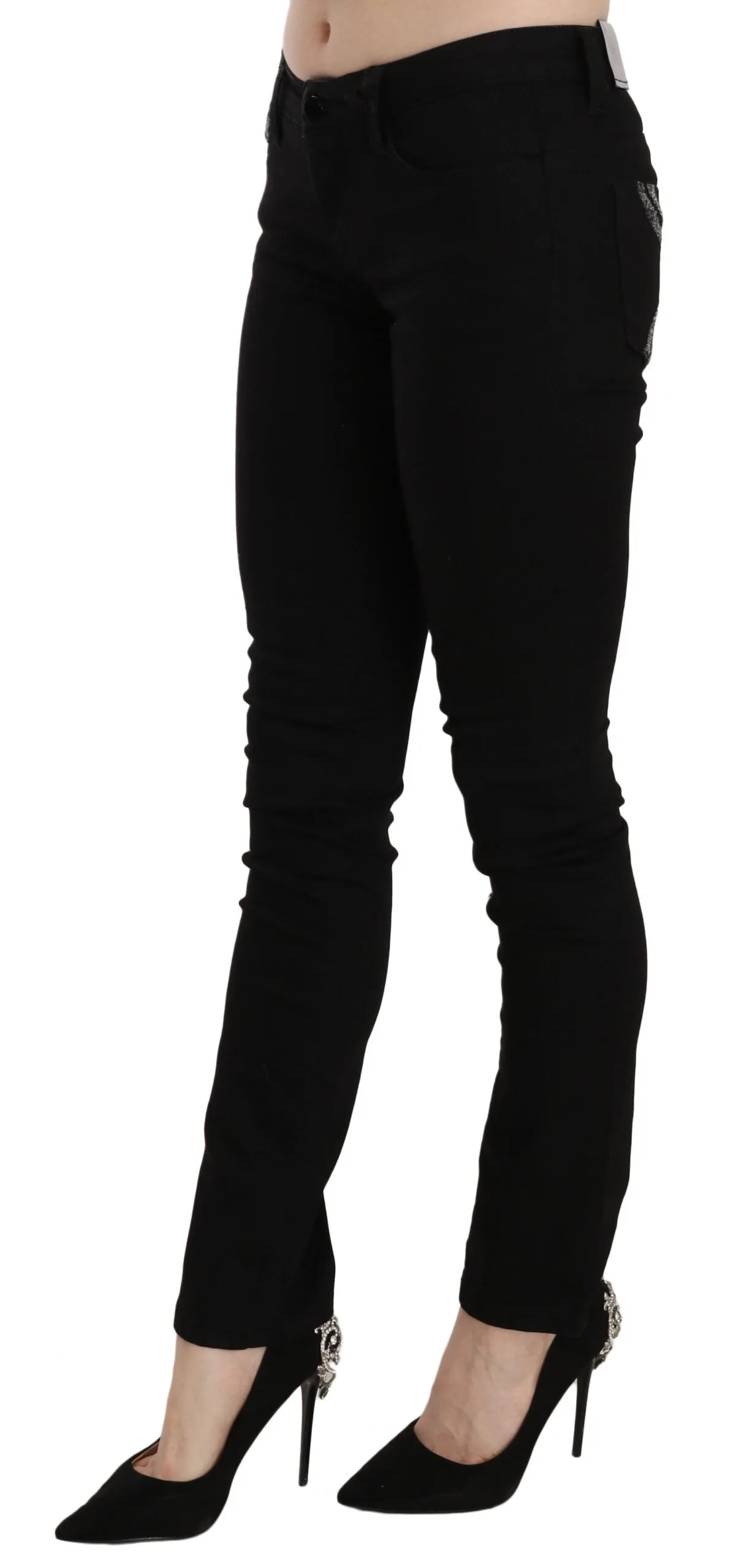 Costume National  Sequined Mid Waist Slim Fit blue Women's Jeans