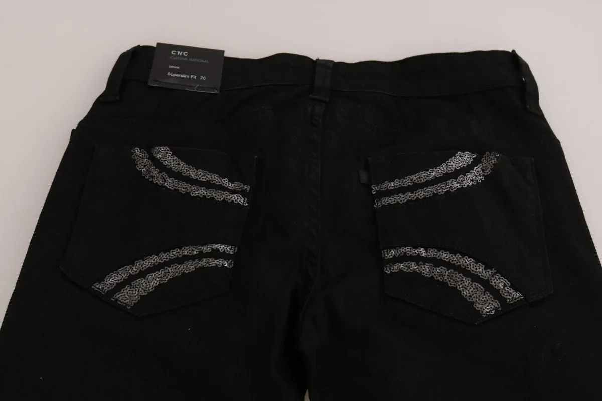 Costume National  Sequined Mid Waist Slim Fit blue Women's Jeans