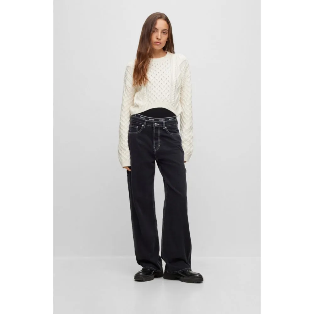 Cotton-blend sweater with cable-knit structure