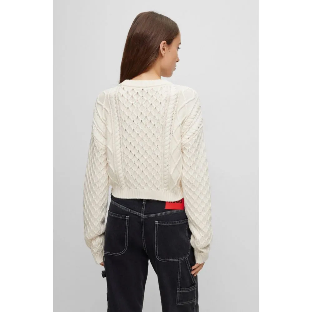 Cotton-blend sweater with cable-knit structure