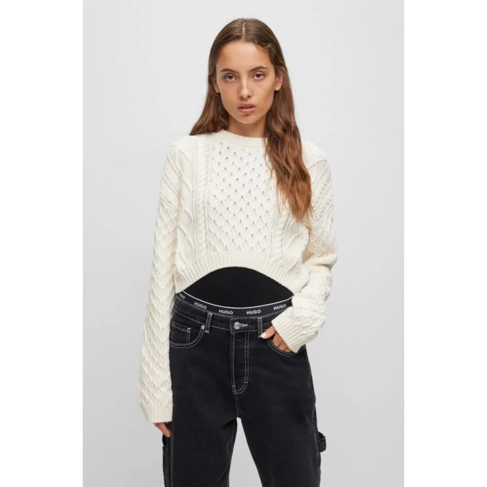 Cotton-blend sweater with cable-knit structure