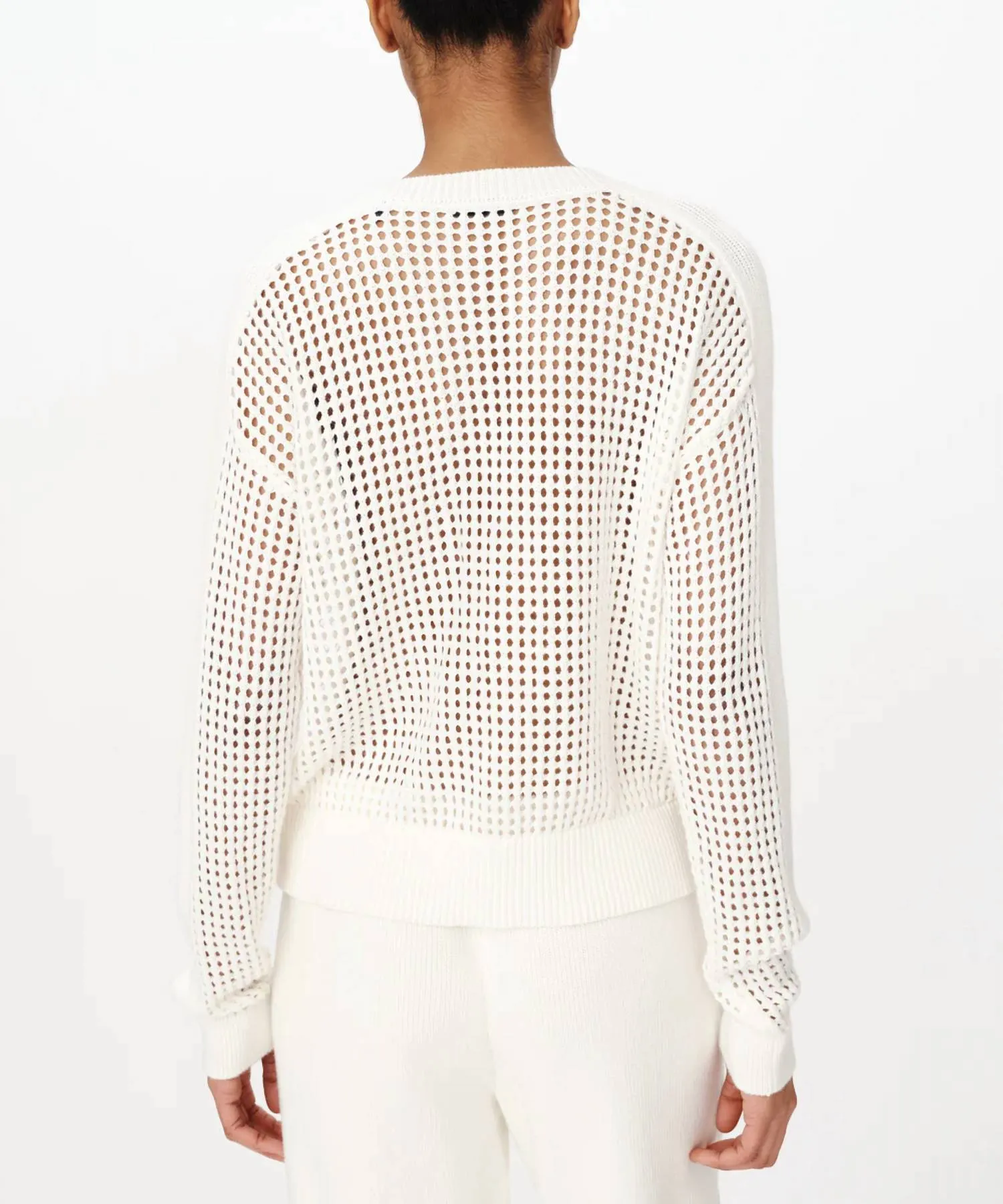 Cotton-Cashmere Stitch Vneck Sweater In Chalk