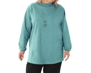 Cotton Jersey Mock Long Sleeve Top - Plus In Emerald Green