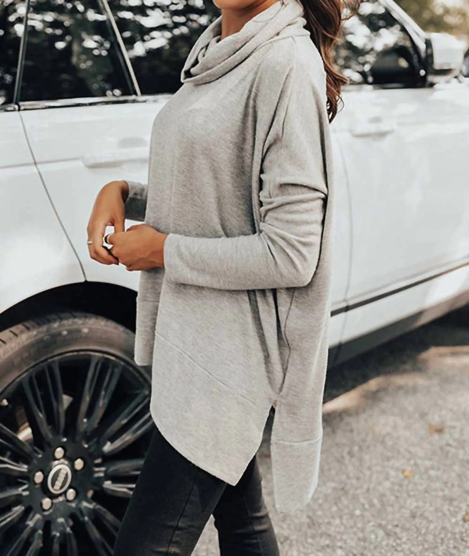 Cowl Neck Top In Gray