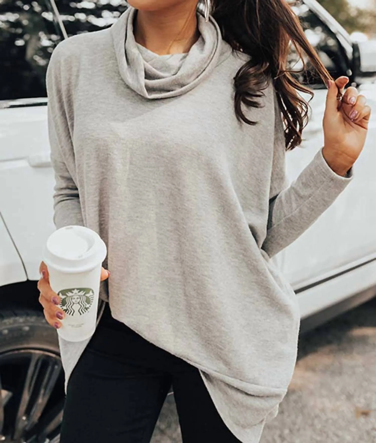 Cowl Neck Top In Gray