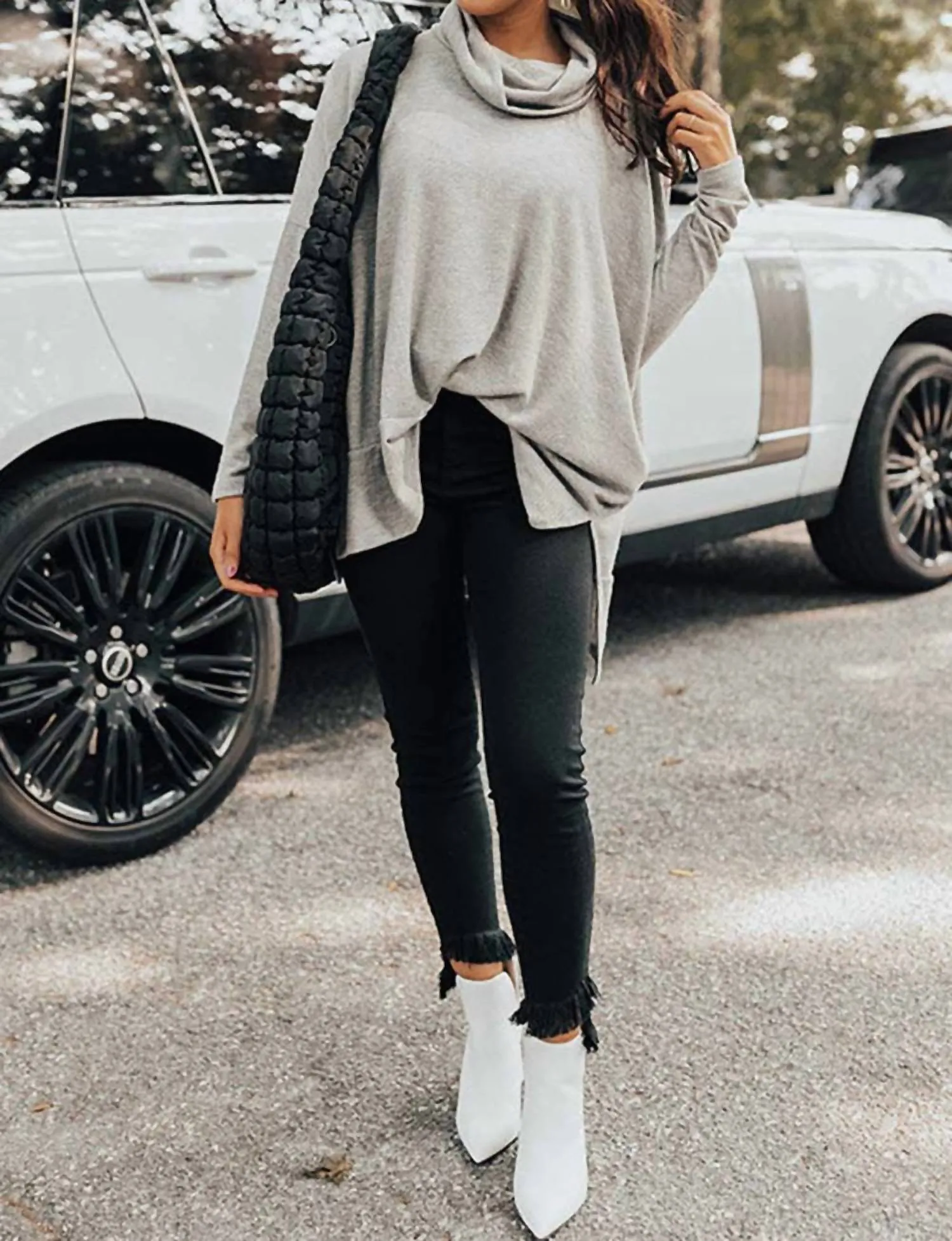Cowl Neck Top In Gray