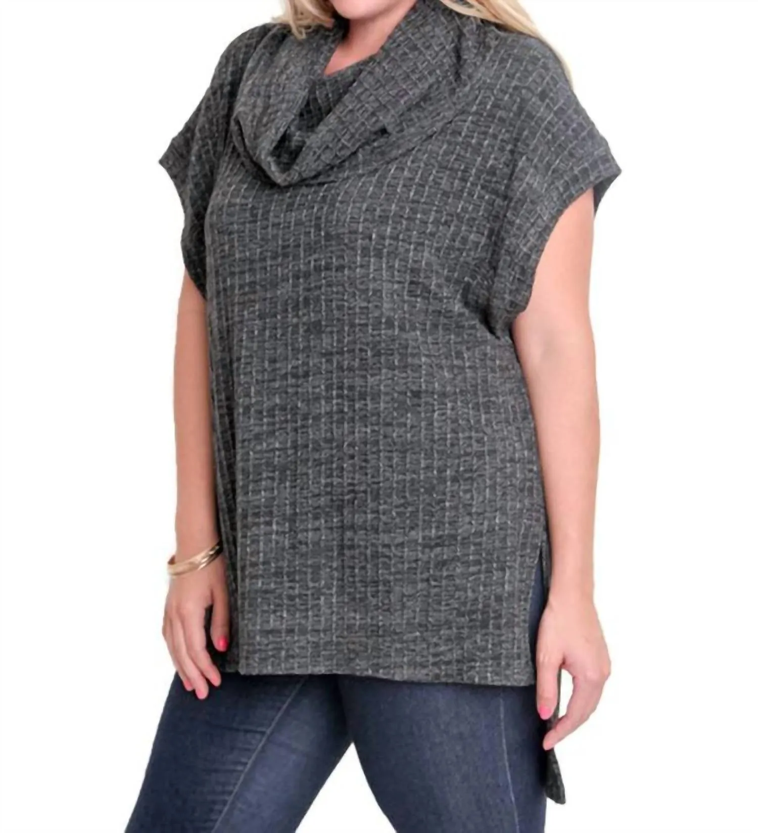 Cowl Neck Tunic Sweater - Plus In Oreo