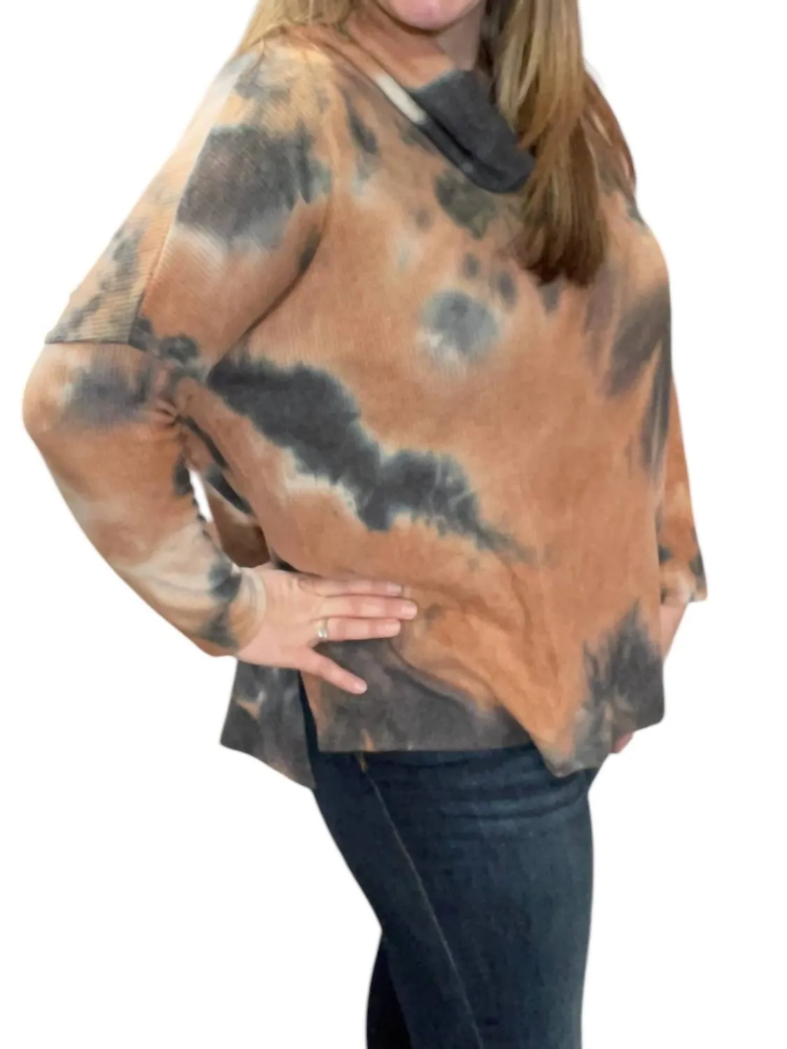 Cowlneck Sweater In Charcoal/rust