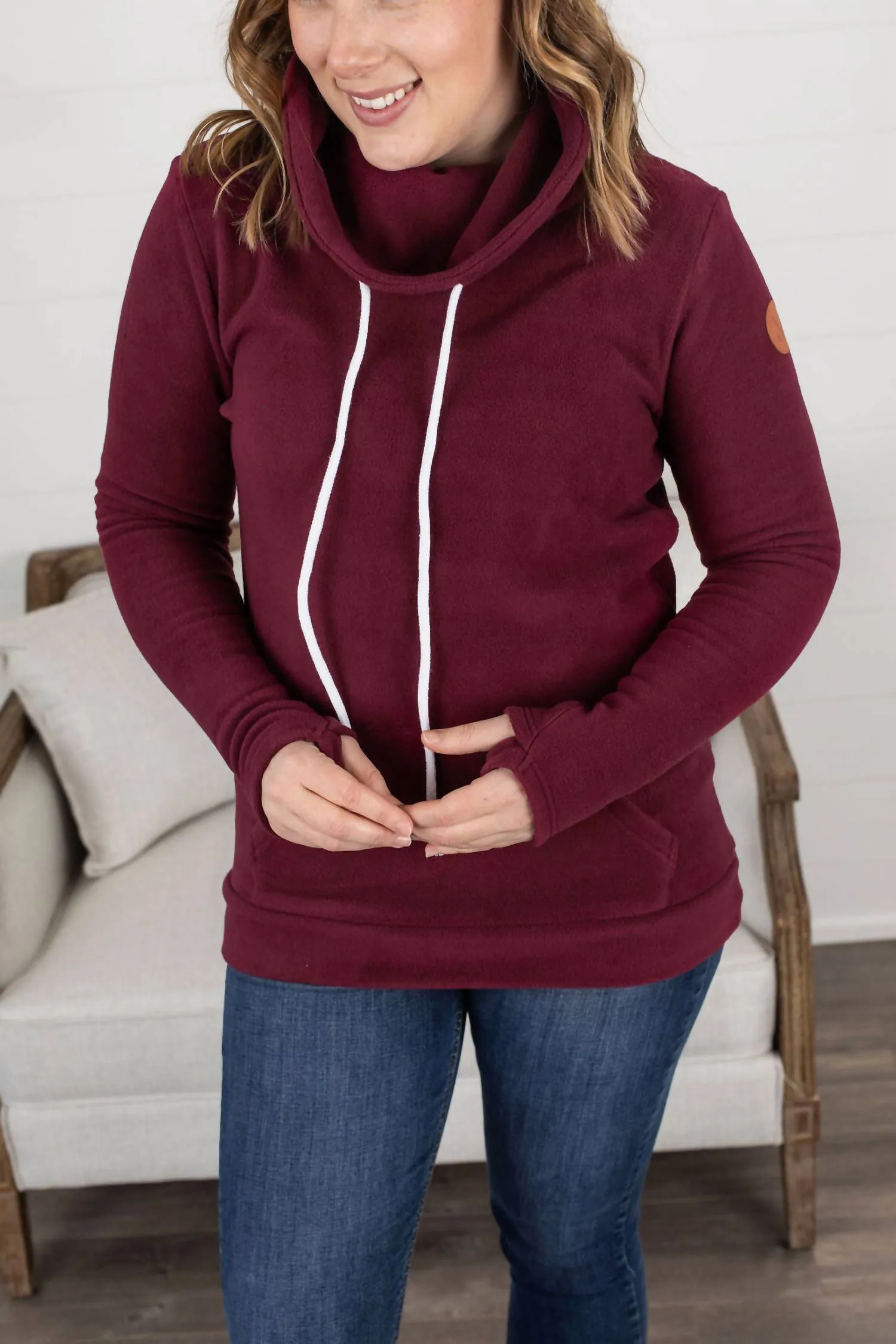 Cozy Cowl Neck Sweatshirt - Fall Colors In Burgundy