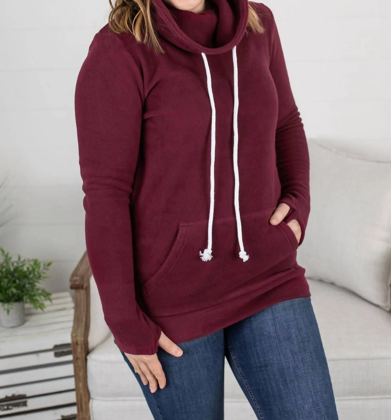 Cozy Cowl Neck Sweatshirt - Fall Colors In Burgundy
