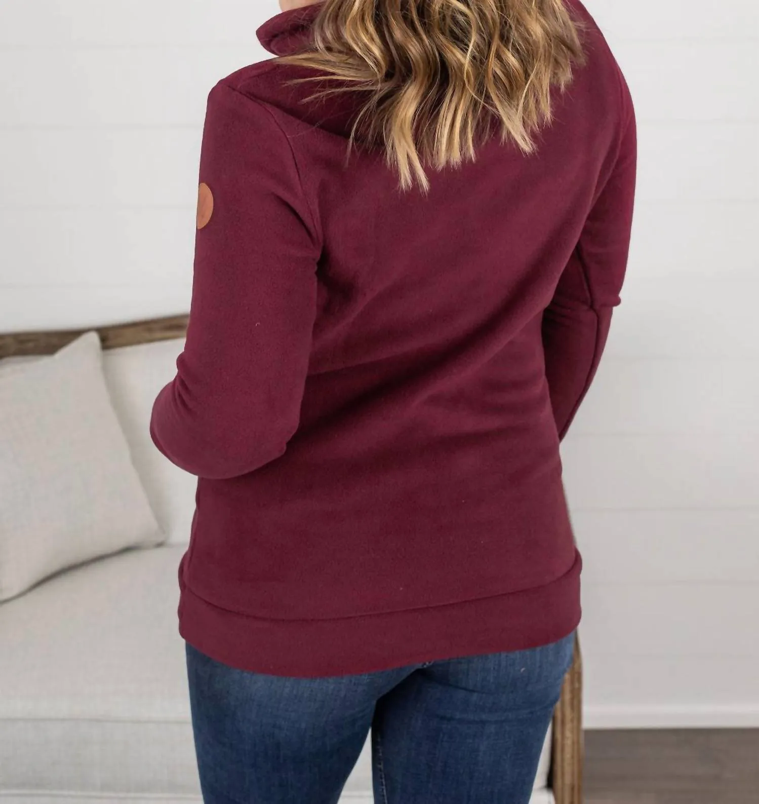 Cozy Cowl Neck Sweatshirt - Fall Colors In Burgundy