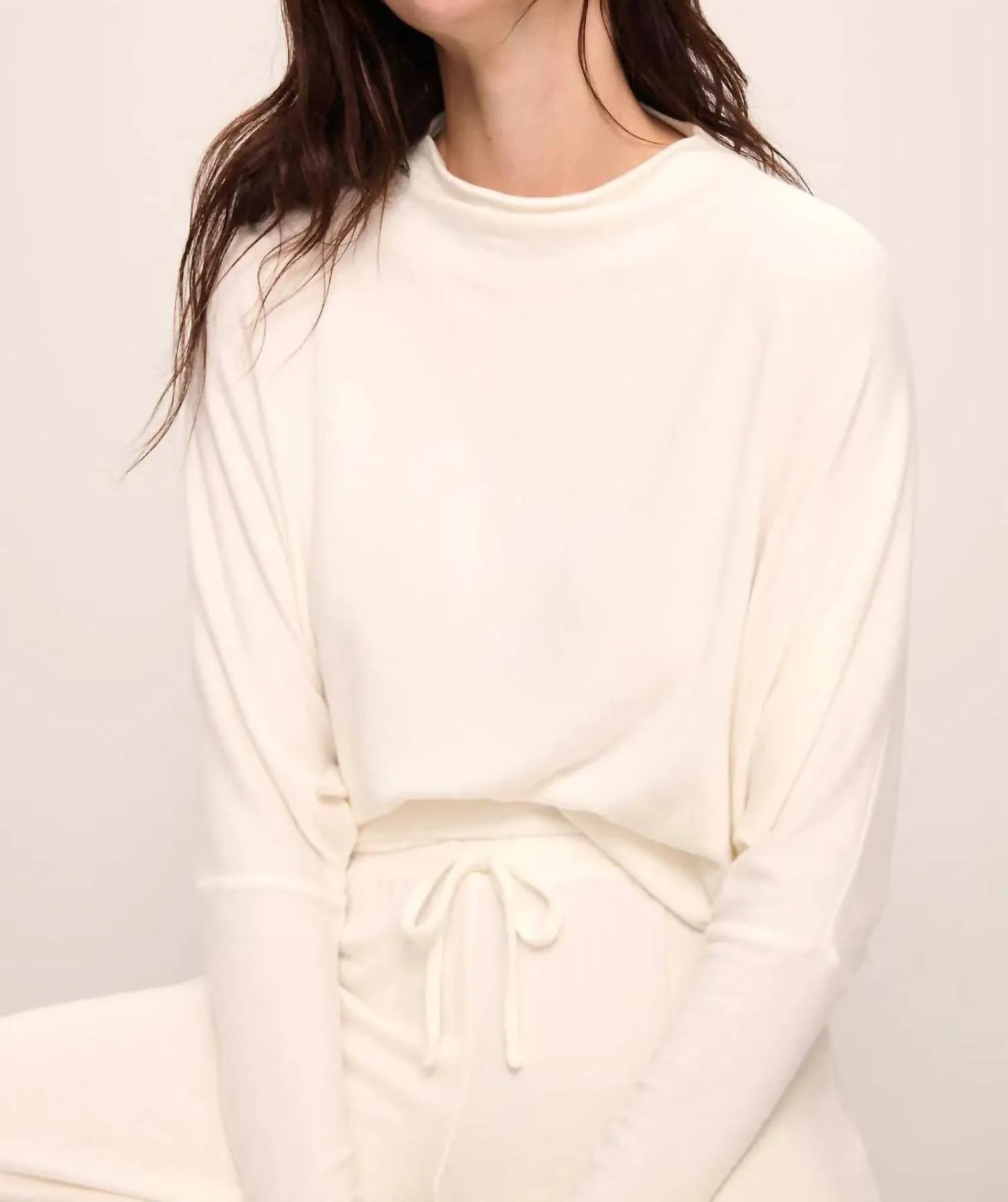 Cozy Time Mock Neck Pullover In Ivory
