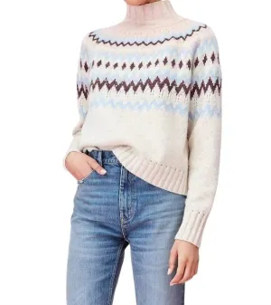 Cozy Wool Fairisle High Neck Pullover In Beige