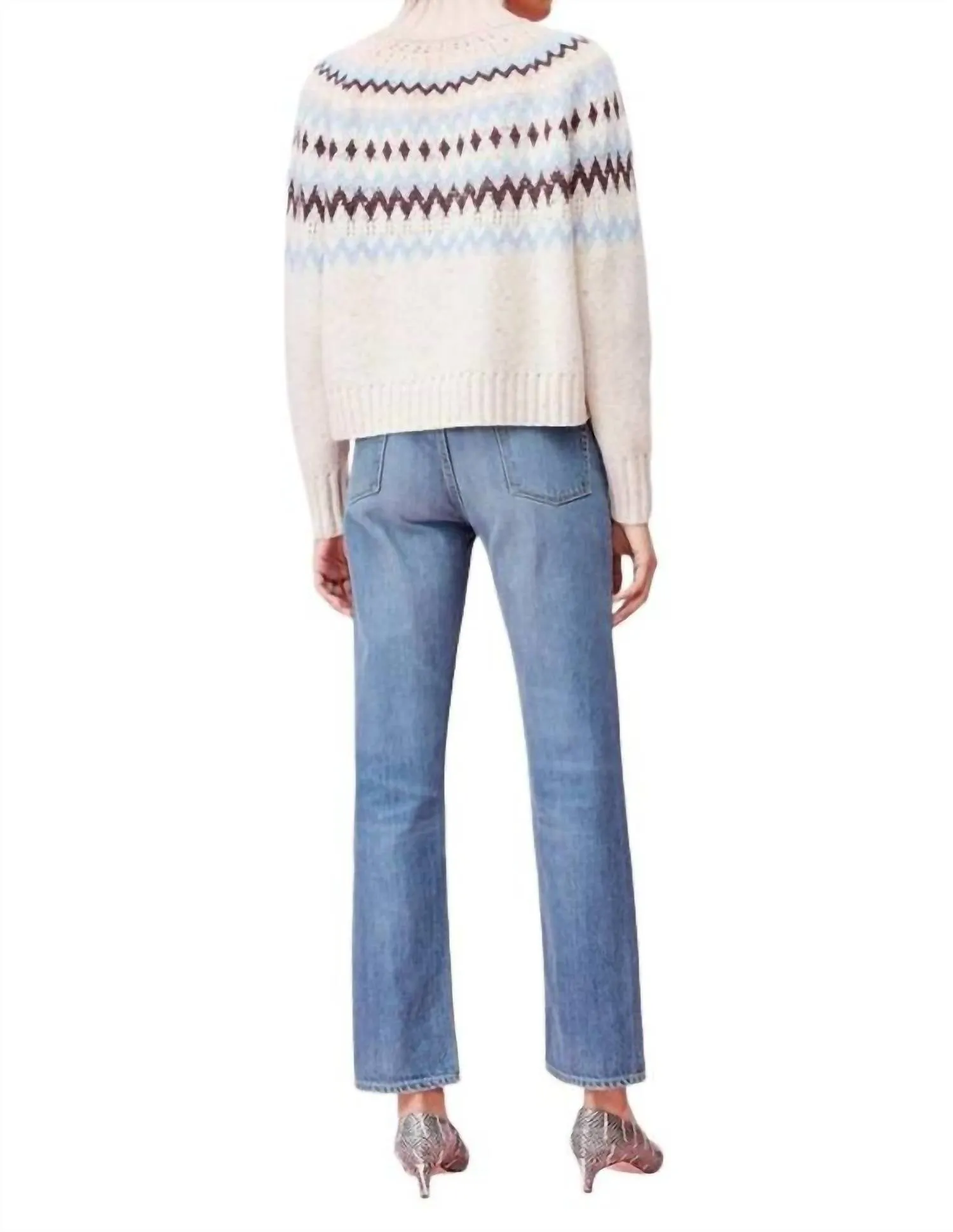 Cozy Wool Fairisle High Neck Pullover In Beige