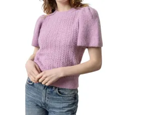 Crew Neck Flutter Sleeve Sweater In Wisteria