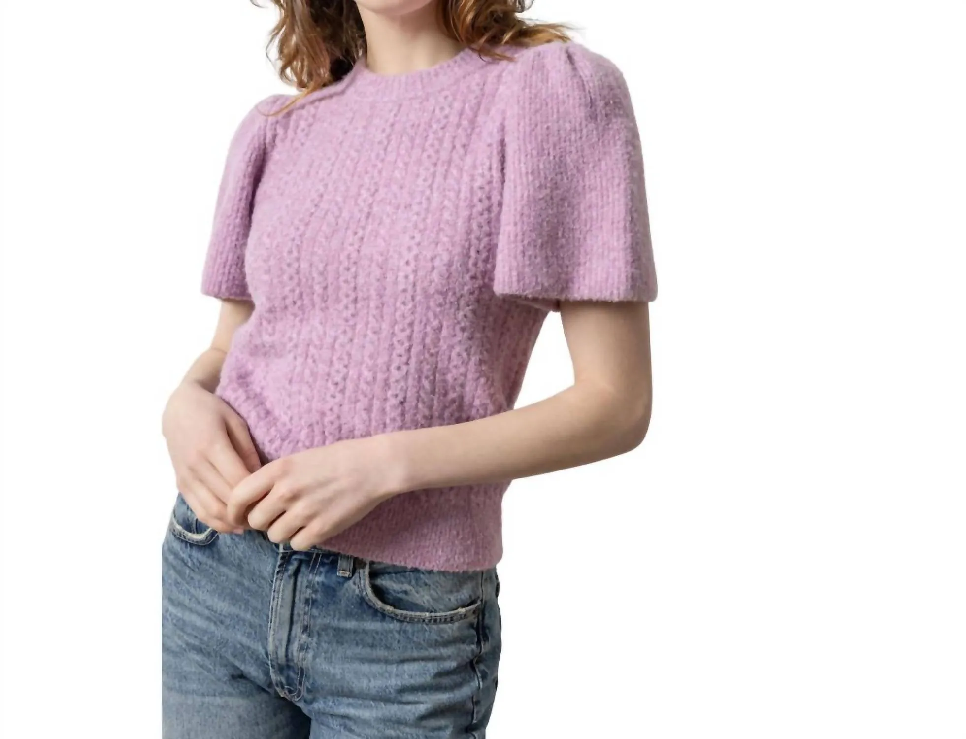 Crew Neck Flutter Sleeve Sweater In Wisteria