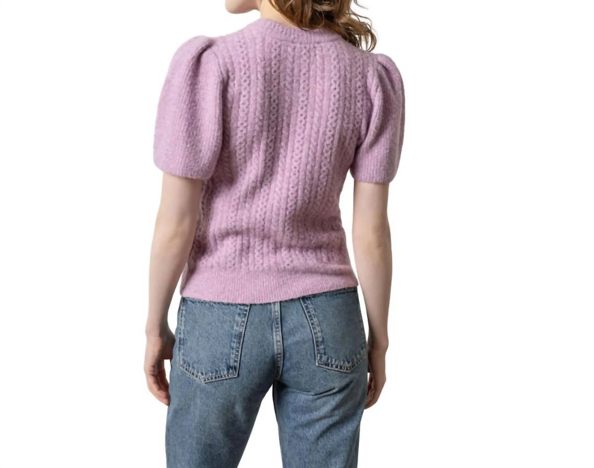 Crew Neck Flutter Sleeve Sweater In Wisteria
