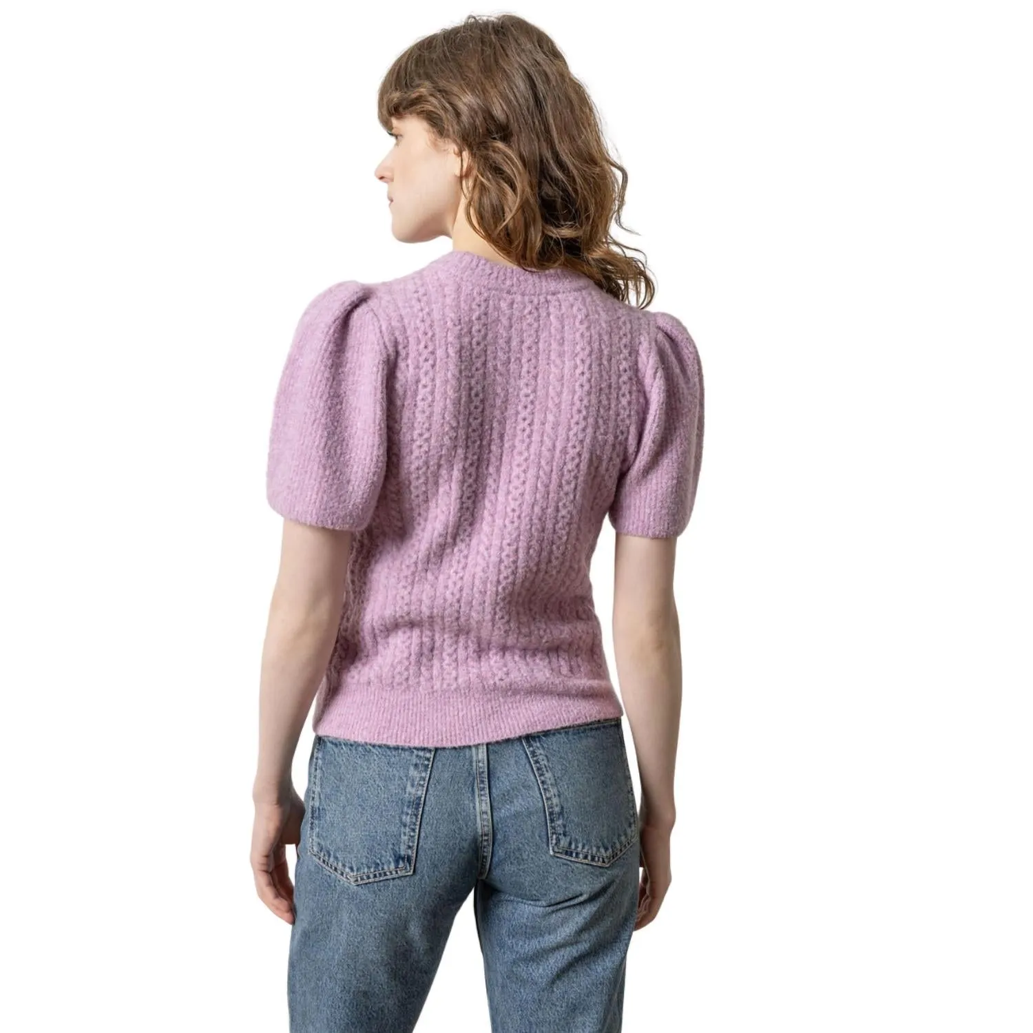 Crew Neck Flutter Sleeve Sweater In Wisteria