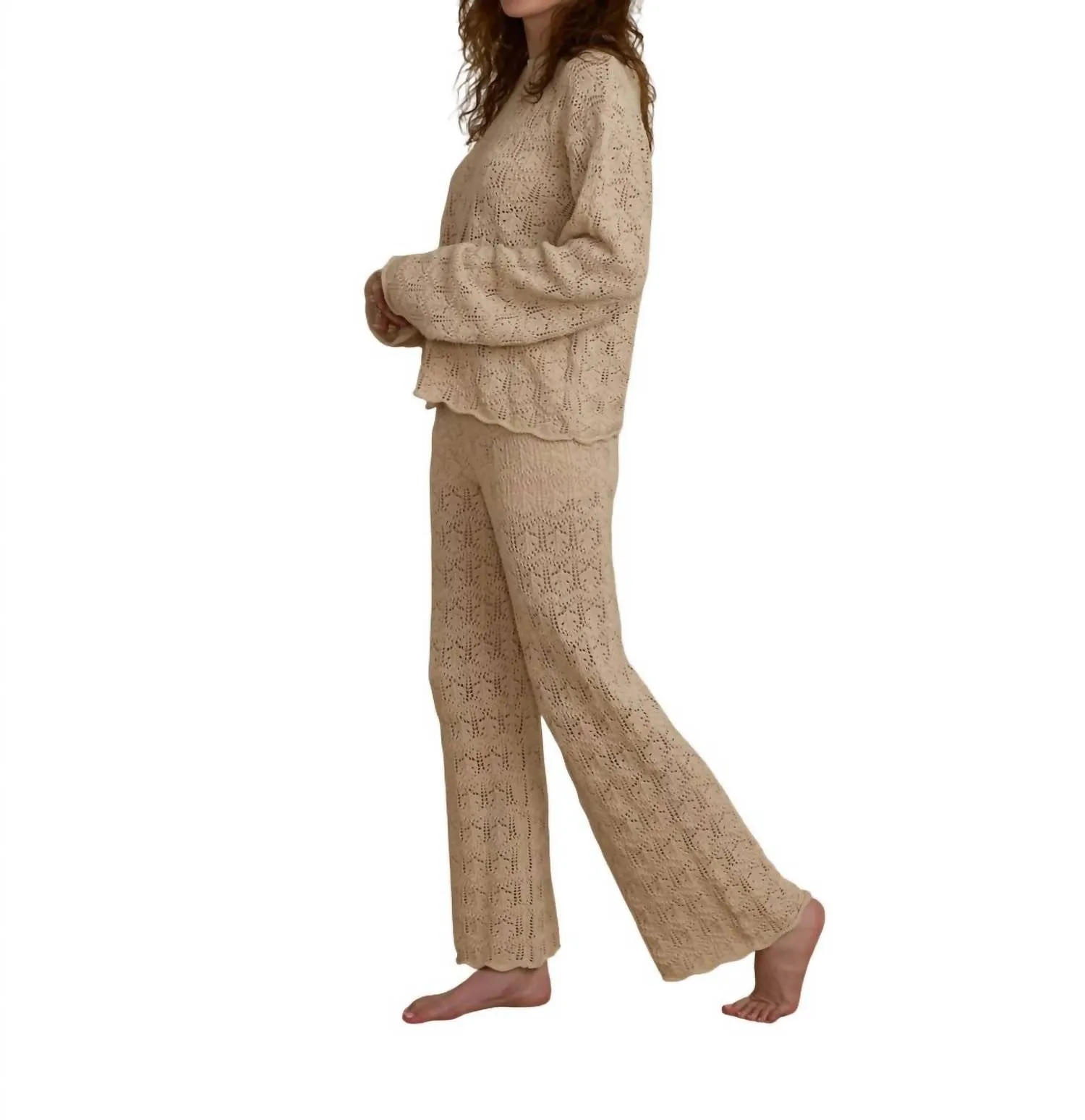 Crochet Knit Pullover In Natural