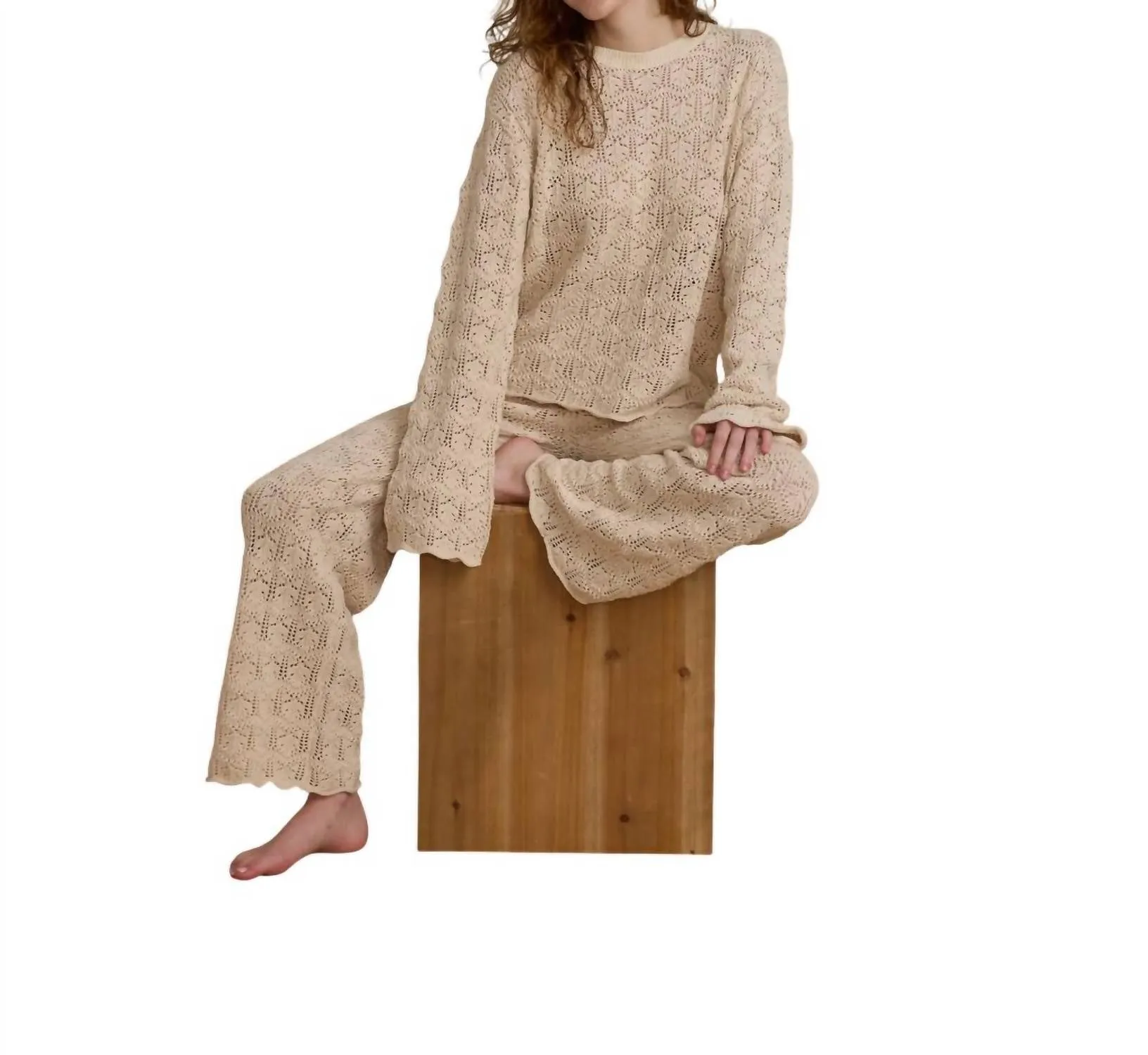 Crochet Knit Pullover In Natural