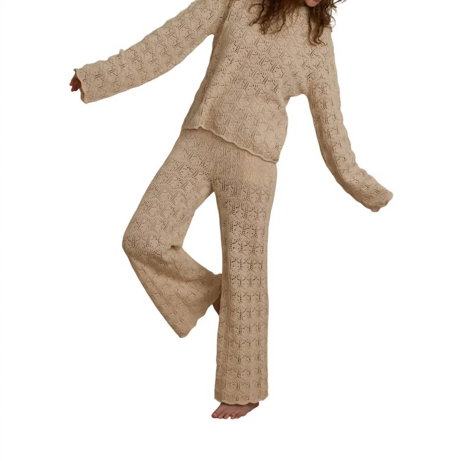 Crochet Knit Pullover In Natural