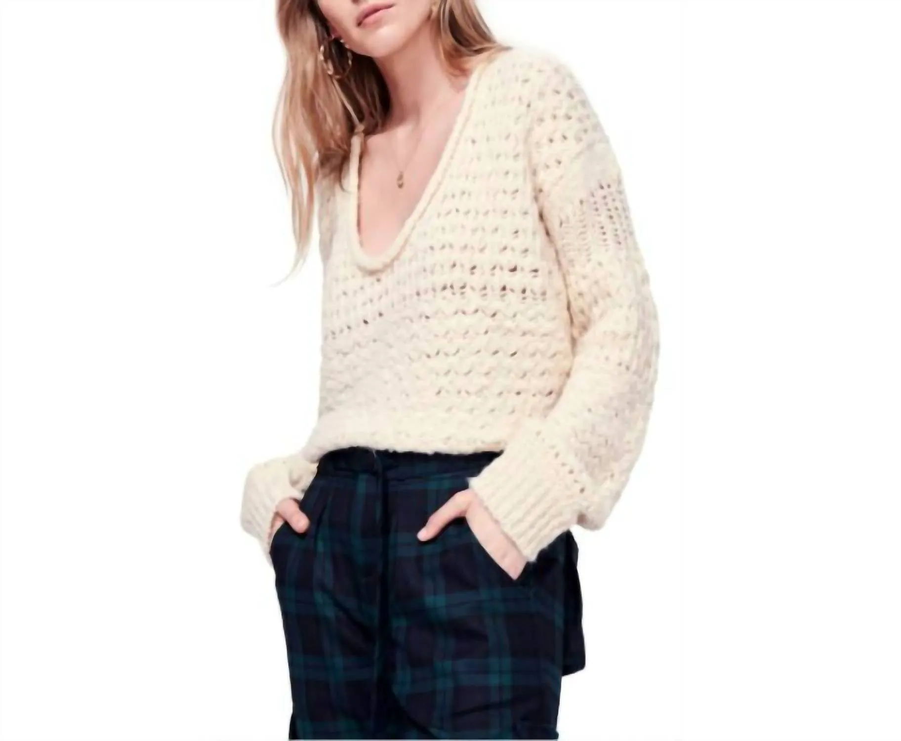 Crochet Wool Blend Sweater In Ivory