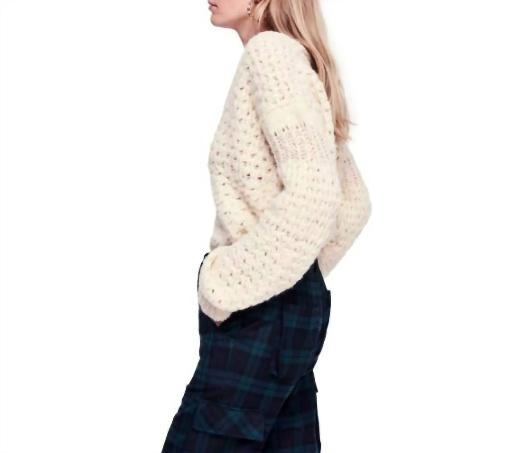 Crochet Wool Blend Sweater In Ivory