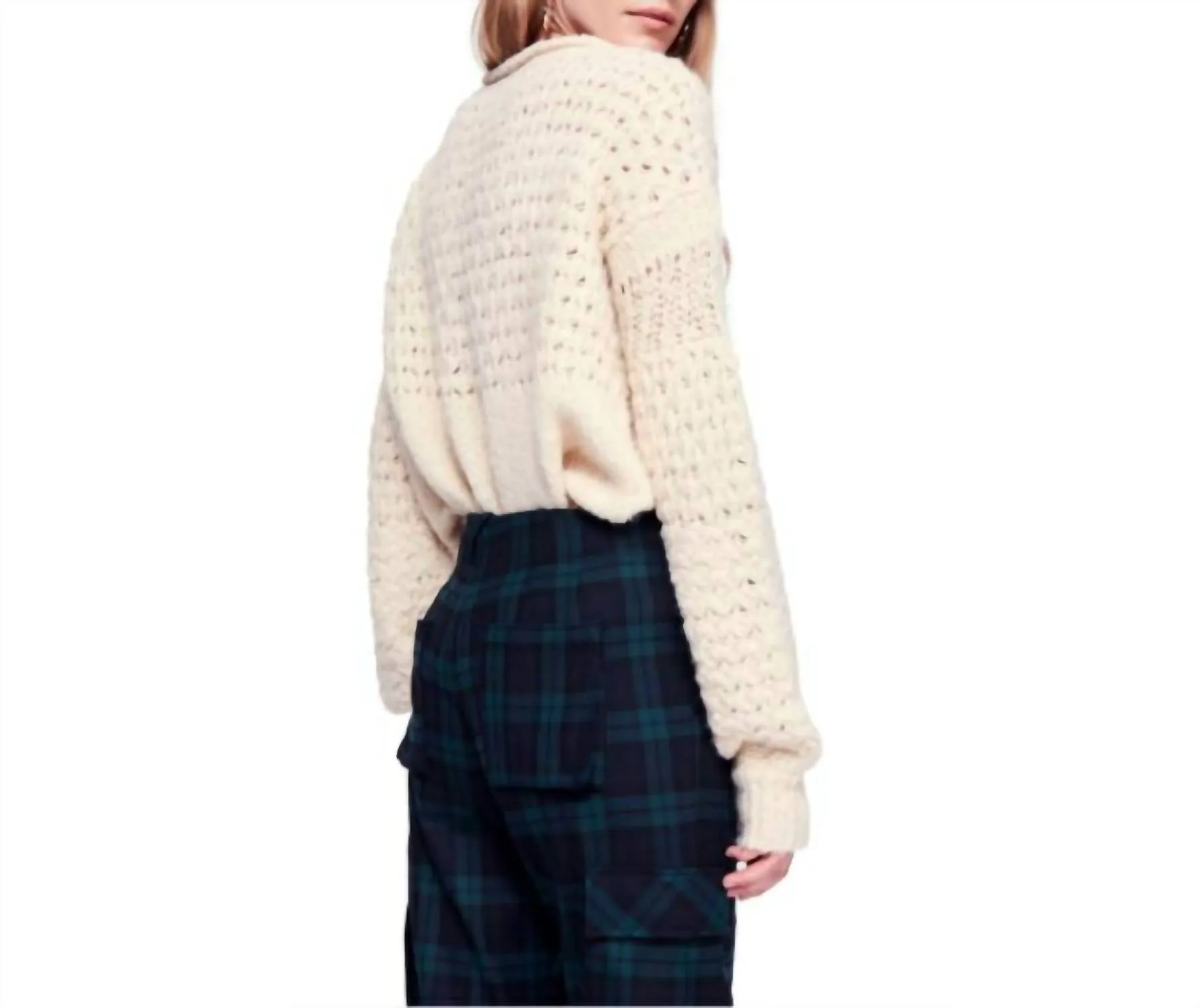 Crochet Wool Blend Sweater In Ivory