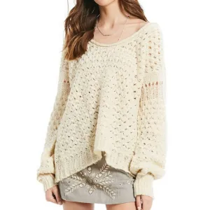 Crochet Wool Blend Sweater In Ivory