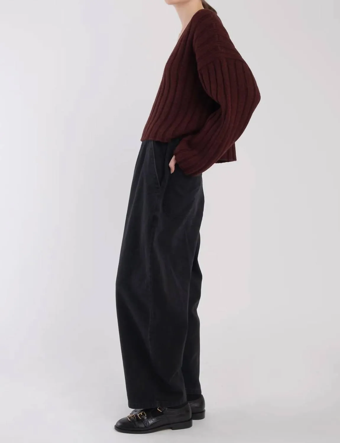 Cropped Rib Pullover In Plum