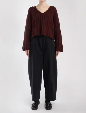 Cropped Rib Pullover In Plum