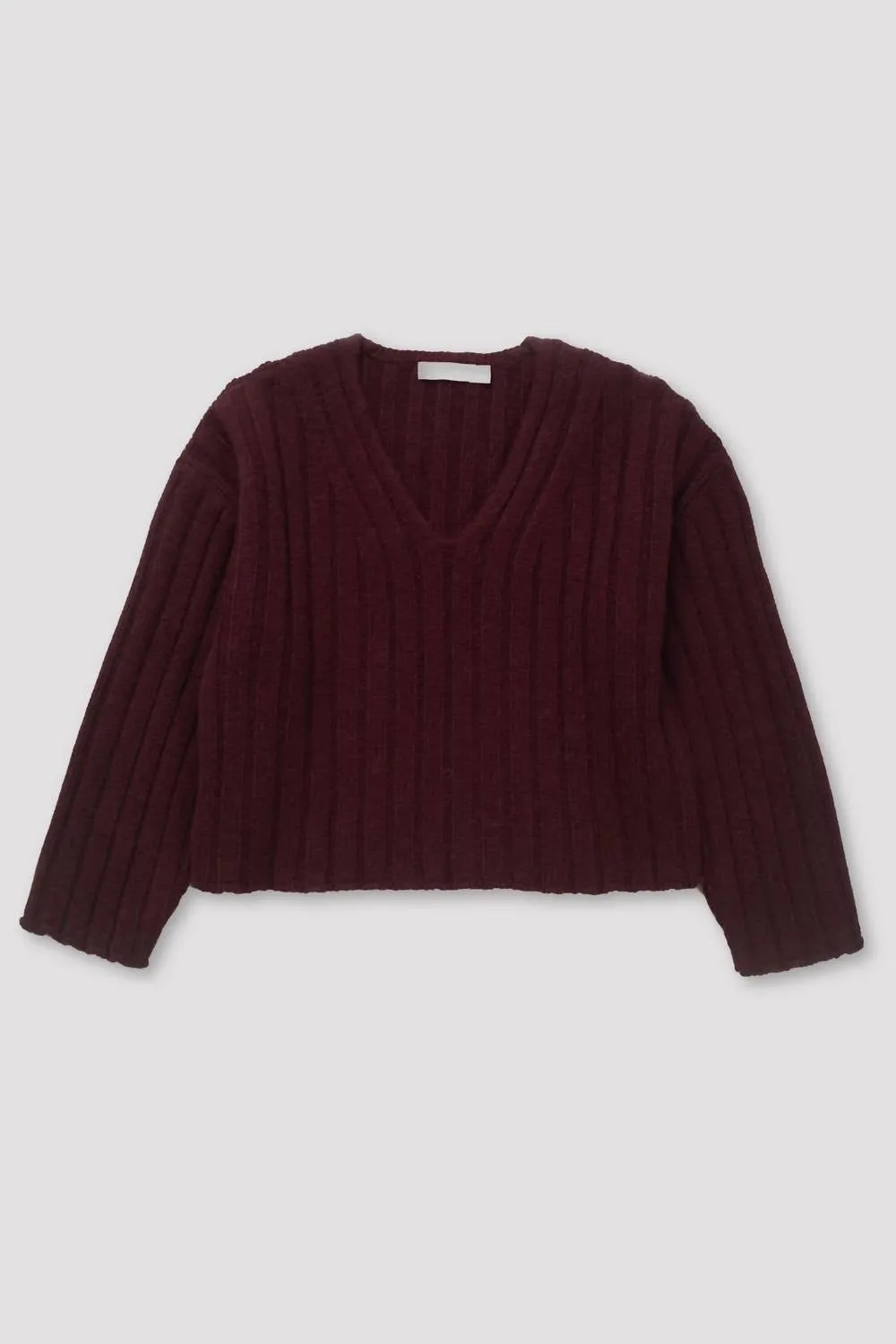Cropped Rib Pullover In Plum