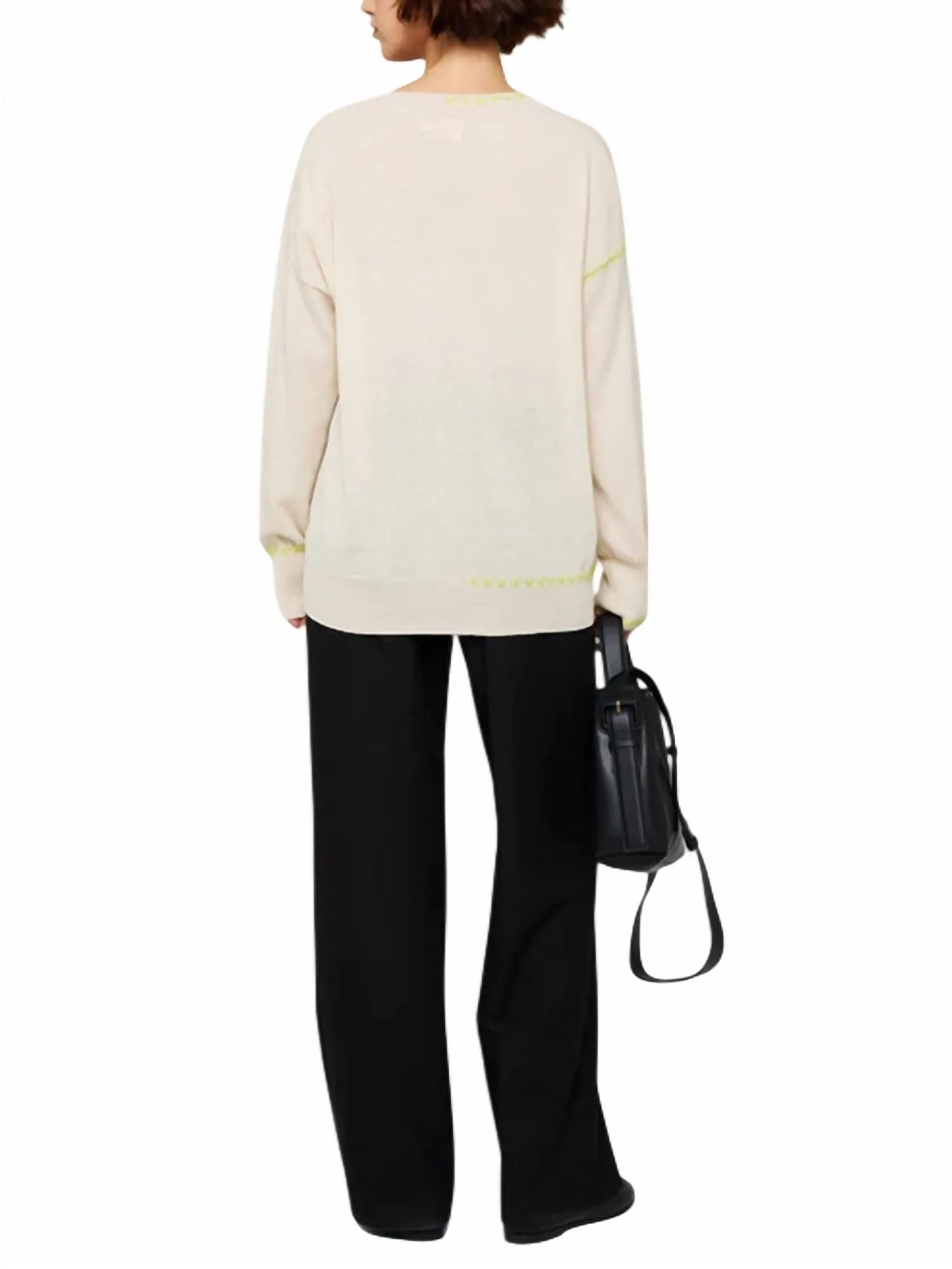 Cross Stitch V-Neck Sweater Top In Antique White