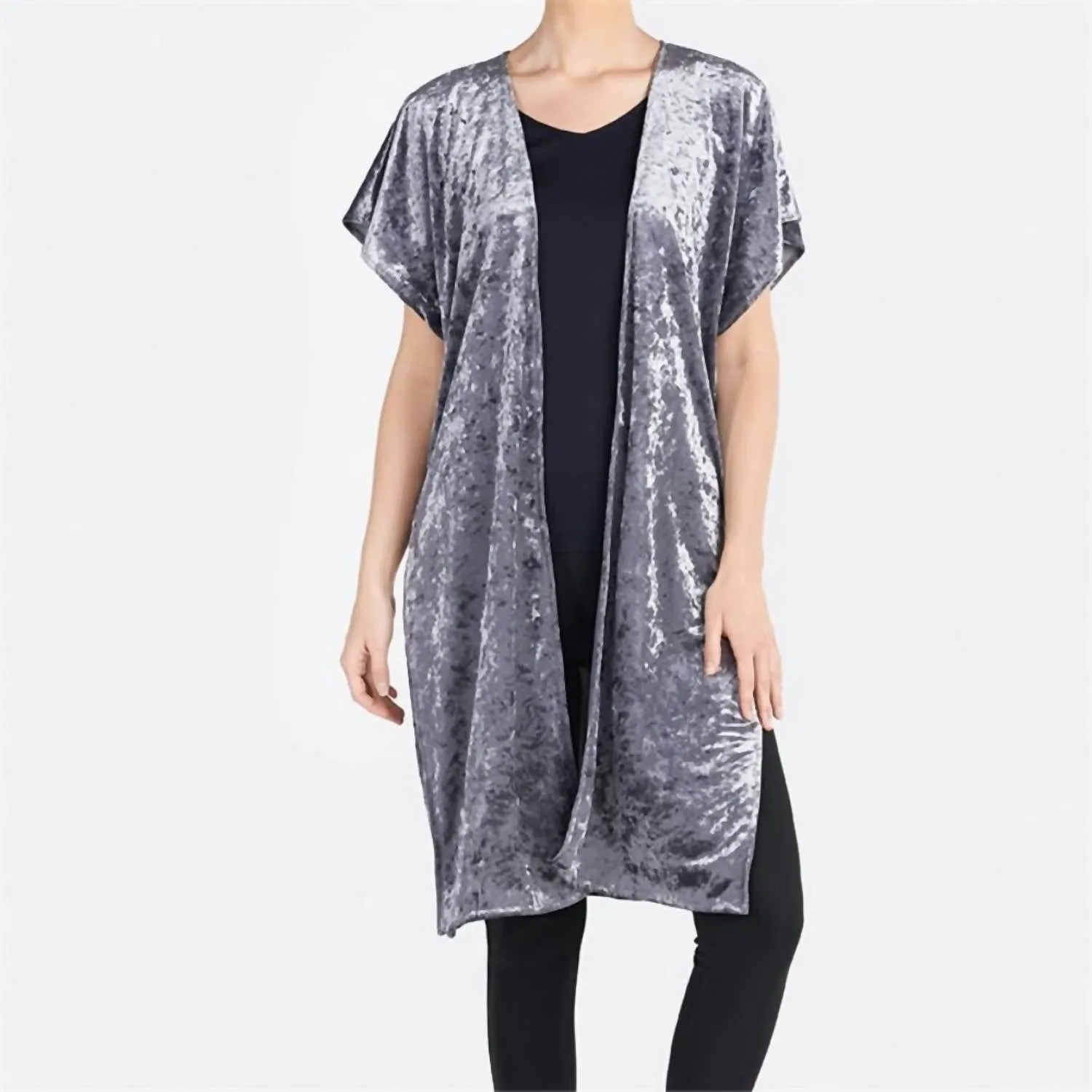 Crushed Velvet Cardigan In Cloudy Gray