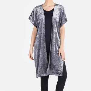 Crushed Velvet Cardigan In Cloudy Gray