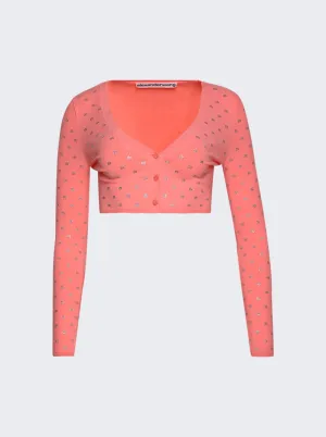 Crystal Logo V-neck Cropped Cardigan