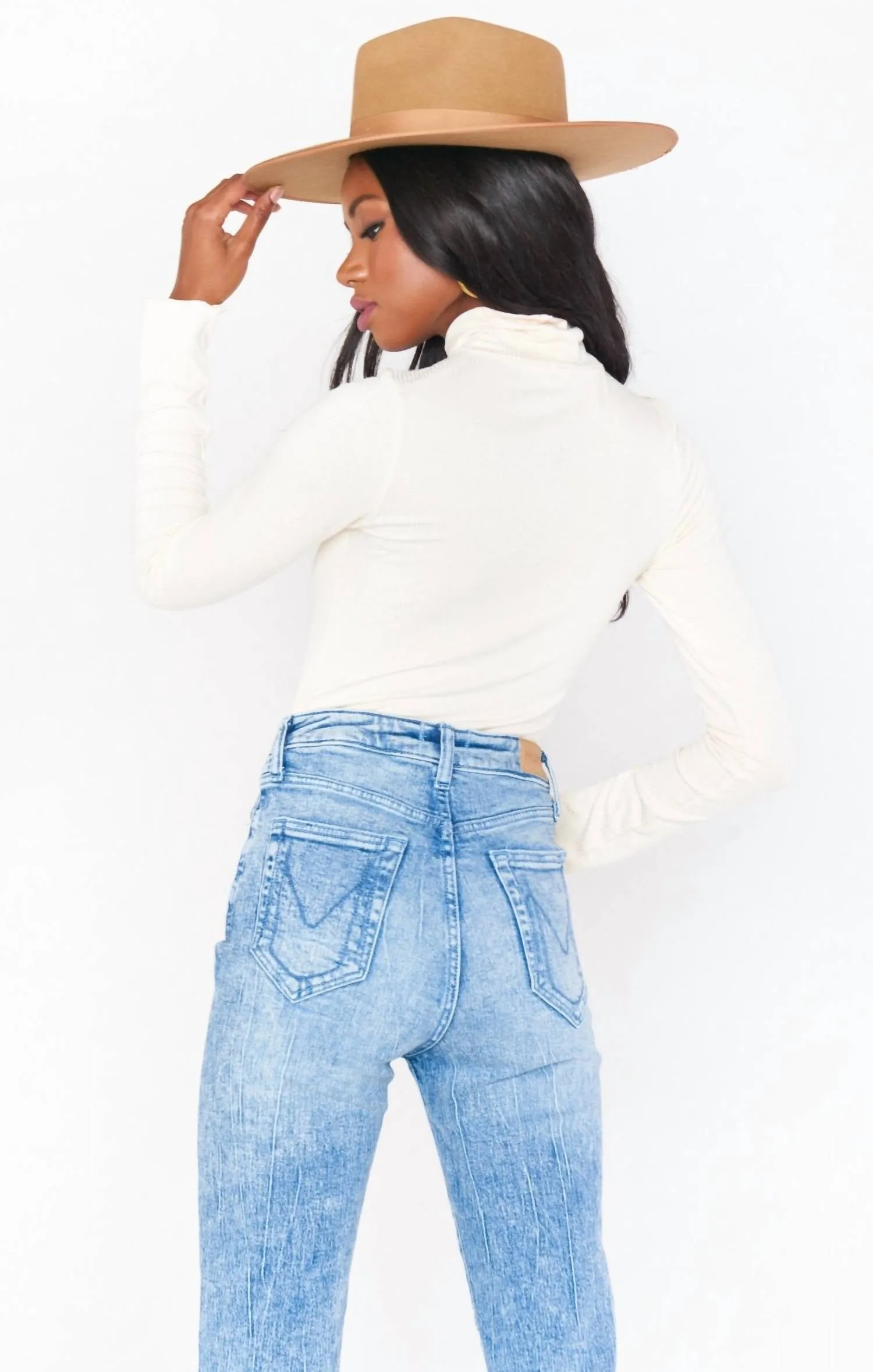 Danica Turtleneck Top In Cream Rib Knit