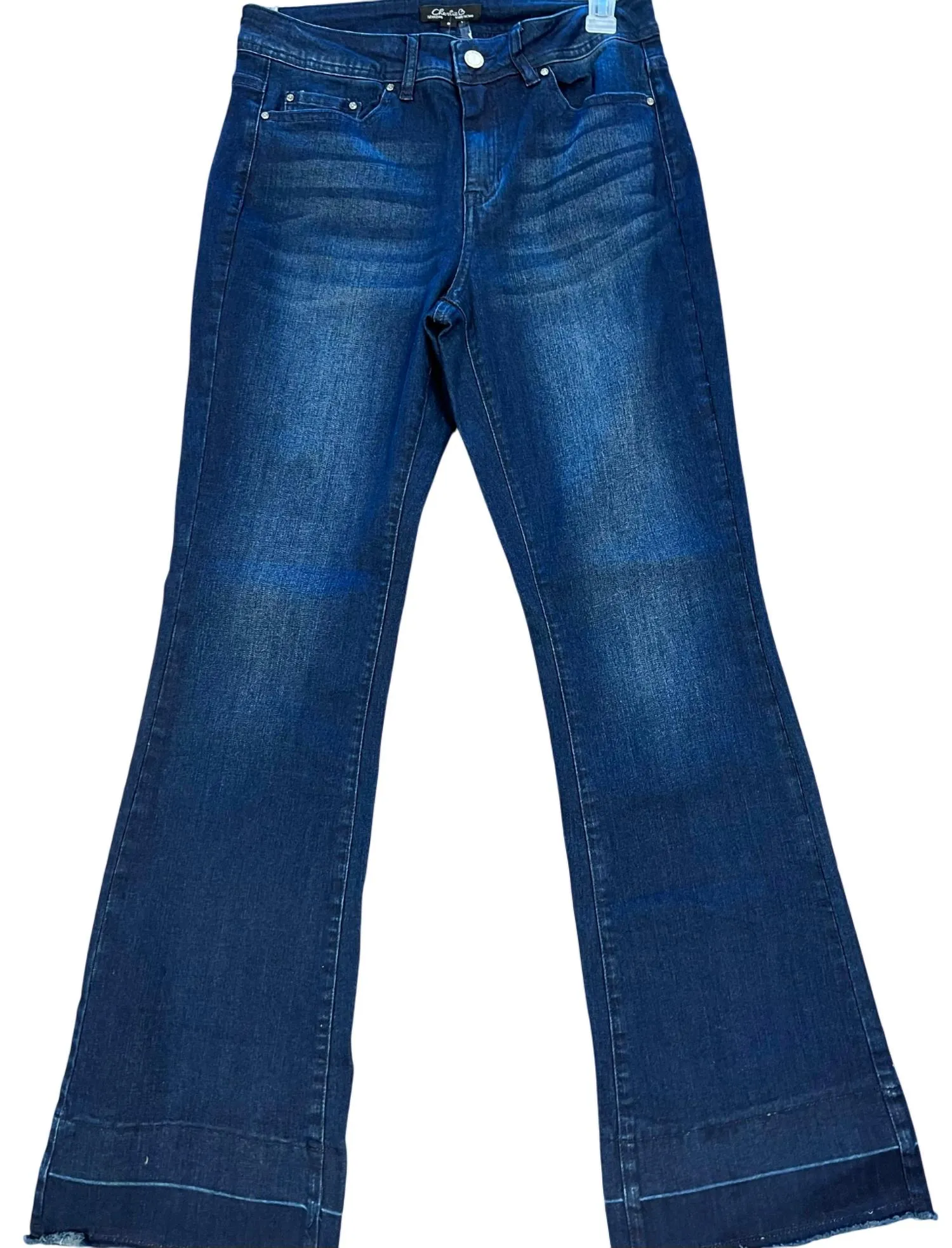 Dark Wash Flare Jeans In Blue/black