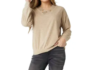 Davy V-Neck Knit Top In Oatmeal