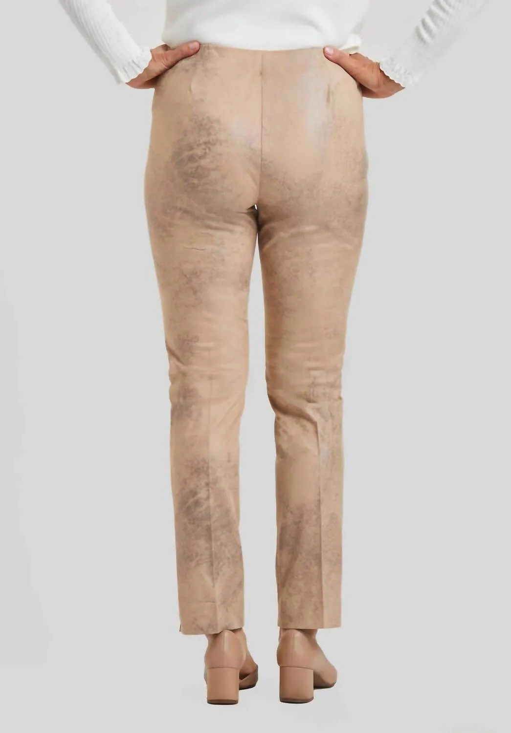 Distressed Faux Leather Annie Pull On Pant In Camel