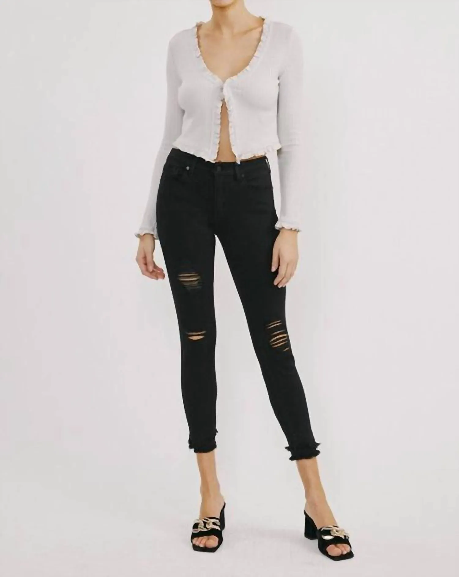 Distressed Skinny Jeans In Black