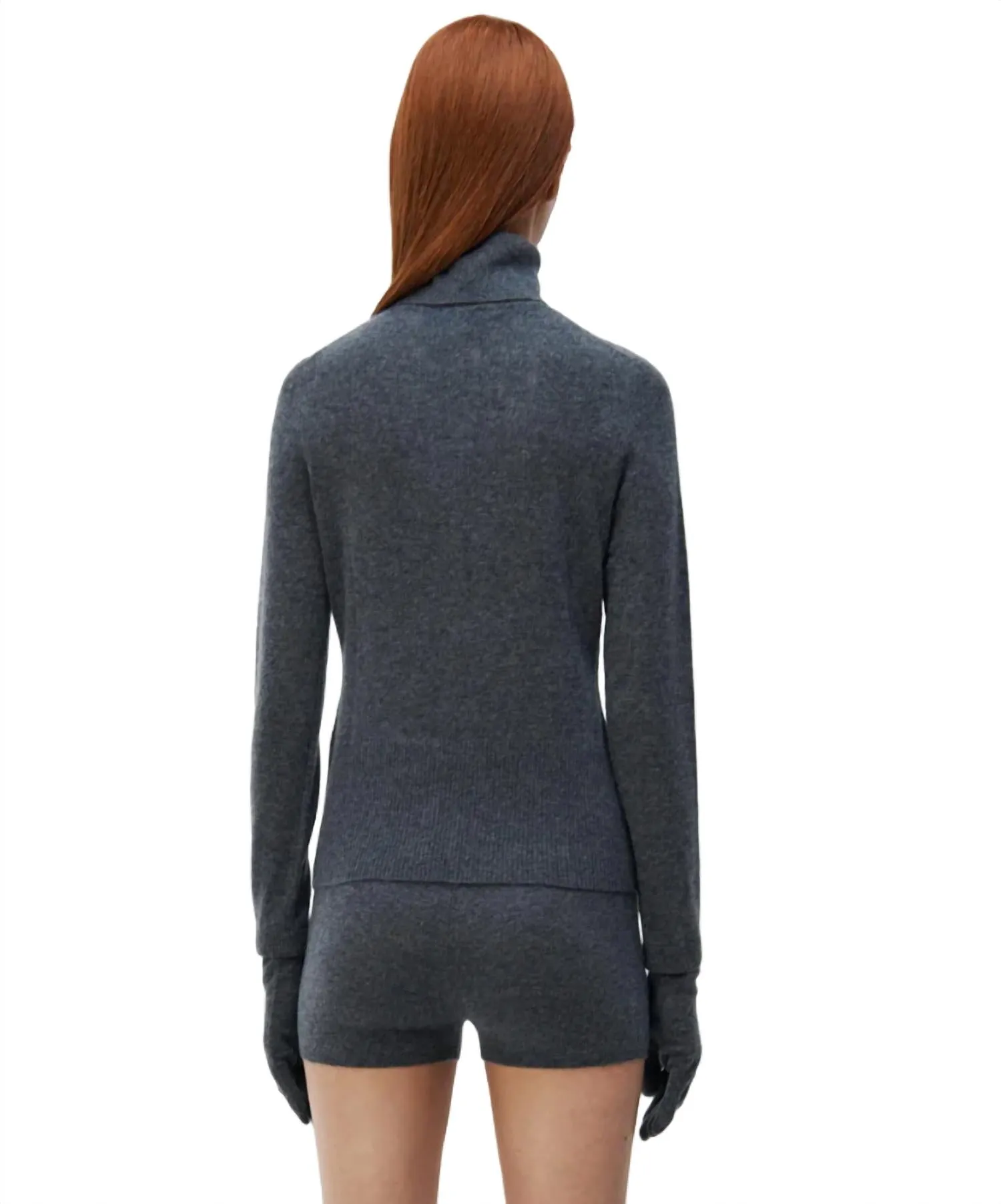 Dita Cashmere Turtleneck Sweater W/ Gloves In Charcoal Melange